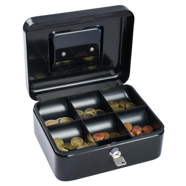 SAX Geldkassette schwarz individuell mit Namen bedruckbar mit Zylinderschloss für Banknoten Euro-Münzen 20x9x16cm