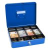 SAX Geldkassette blau individuell mit Namen bedruckbar mit Zylinderschloss für Banknoten Euro-Münzen 30x9x24cm